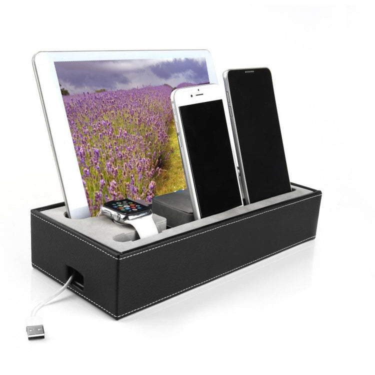 YM-UD07 4 in 1 Leather Casing Multi Device Charging Dock Docking Station Holder, For iPad , iPhone, Galaxy, Huawei, Xiaomi, LG, HTC and Other Smart Phones(Black)