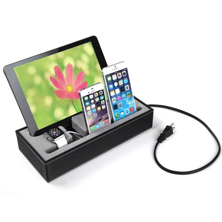 YM-UD07 4 in 1 Leather Casing Multi Device Charging Dock Docking Station Holder, For iPad , iPhone, Galaxy, Huawei, Xiaomi, LG, HTC and Other Smart Phones(Black)
