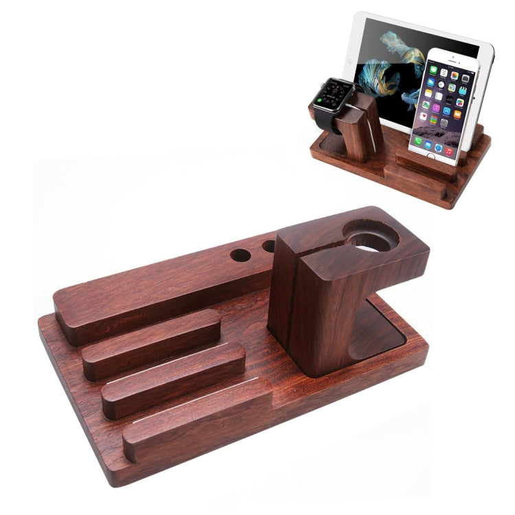 YM-UD06-2 3 in1 Aerb Rosewood Charging Dock Docking Station Holder for iPhone & iPad & Apple Watch