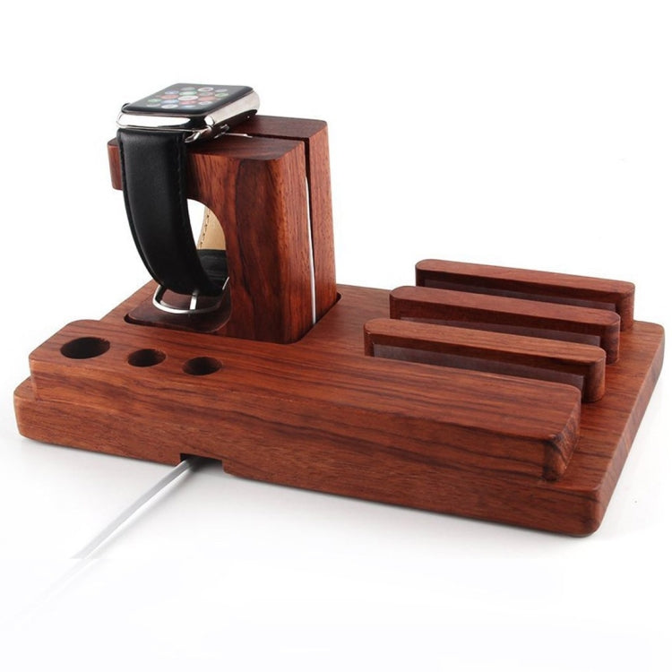 YM-UD06-2 3 in1 Aerb Rosewood Charging Dock Docking Station Holder for iPhone & iPad & Apple Watch