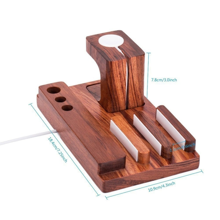 YM-UD06-2 3 in1 Aerb Rosewood Charging Dock Docking Station Holder for iPhone & iPad & Apple Watch