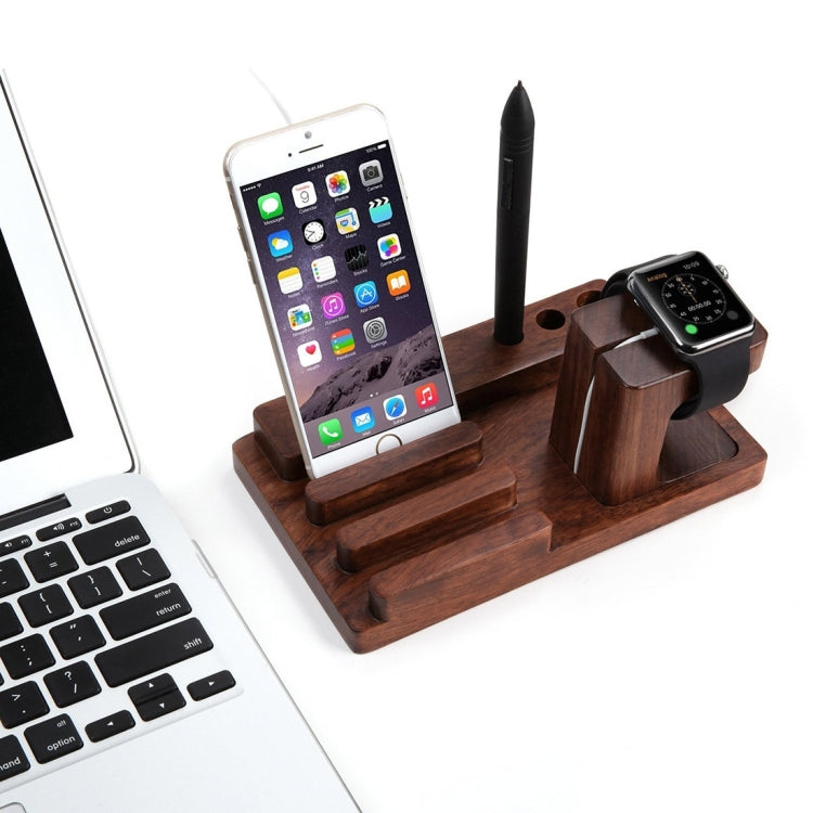 YM-UD06-2 3 in1 Aerb Rosewood Charging Dock Docking Station Holder for iPhone & iPad & Apple Watch
