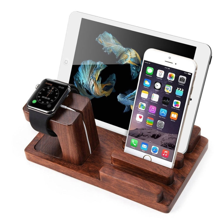 YM-UD06-2 3 in1 Aerb Rosewood Charging Dock Docking Station Holder for iPhone & iPad & Apple Watch