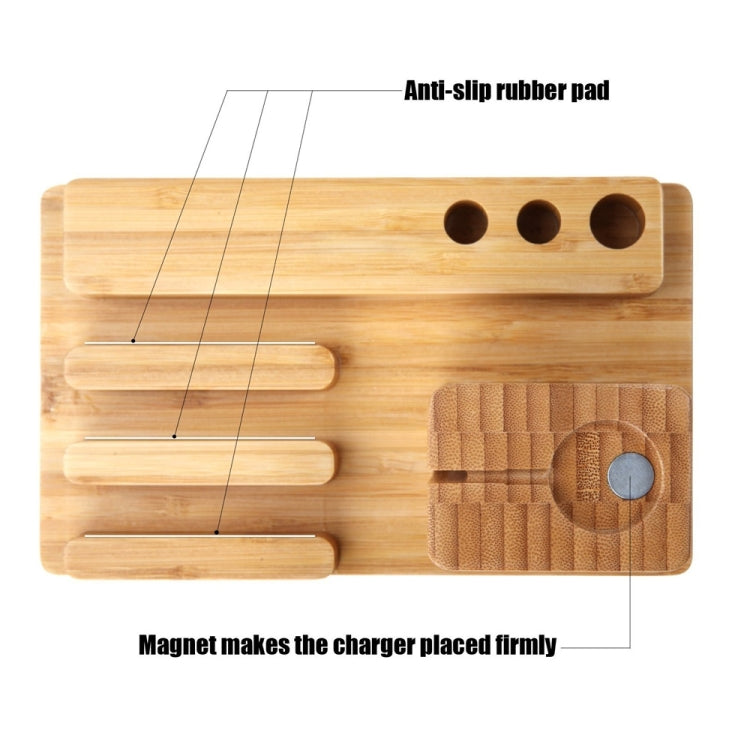YM-UD06-1 3 in1 Bamboo Wood Charging Dock Docking Station Holder