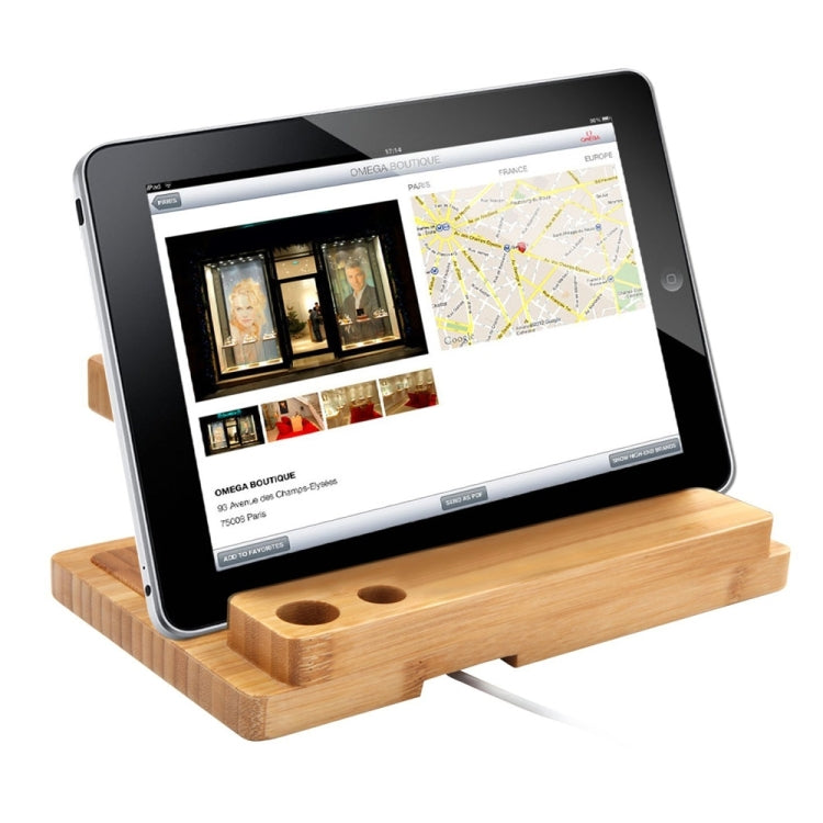 YM-UD06-1 3 in1 Bamboo Wood Charging Dock Docking Station Holder