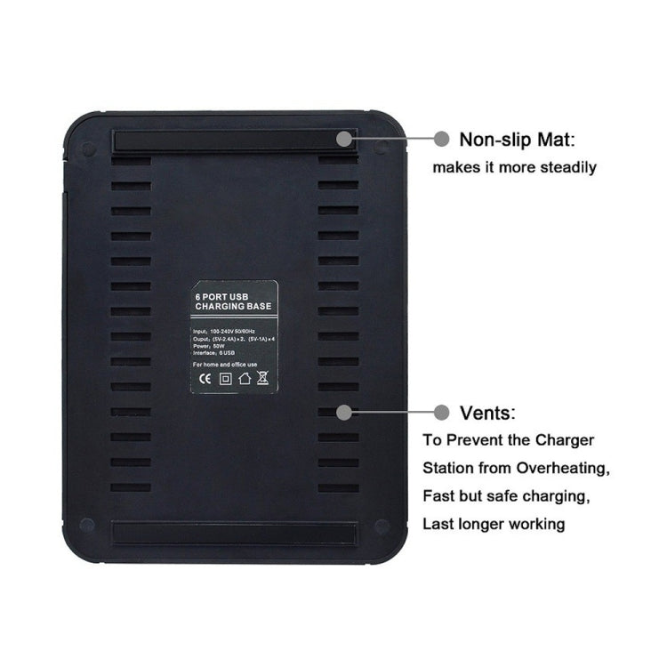 YM-UD03(8.8A) 50W 6-Port USB Charging Dock Docking Station, For iPhone, iWatch, iPad, Galaxy, Tablets(Black)