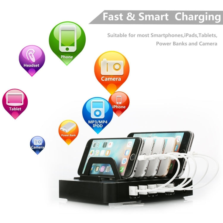 YM-UD03(8.8A) 50W 6-Port USB Charging Dock Docking Station, For iPhone, iWatch, iPad, Galaxy, Tablets(Black)