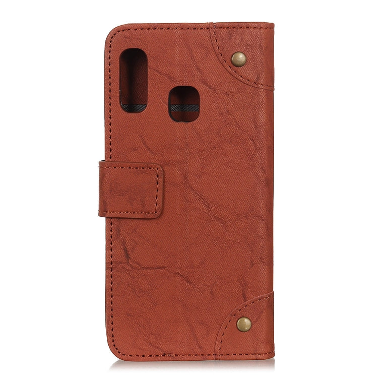 Copper Buckle Retro Crazy Horse Texture Horizontal Flip Leather Case for Galaxy A20e , with Holder & Card Slots & Wallet