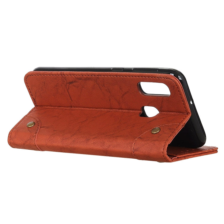 Copper Buckle Retro Crazy Horse Texture Horizontal Flip Leather Case for Galaxy A20e , with Holder & Card Slots & Wallet