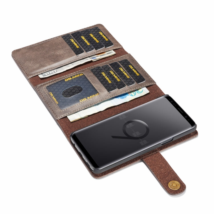 DG.MING for Galaxy S9 Triple Fold Crazy Horse Texture Horizontal Flip Magnetic Protective Case with Holder & Card Slots & Wallet
