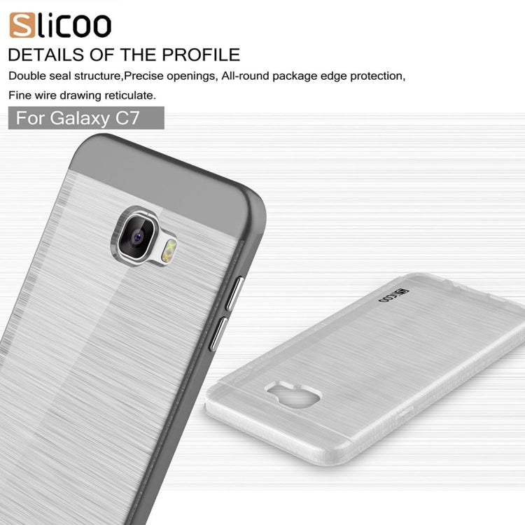 SLiCOO for Galaxy C7 / C700 Concise Fashion Separable Dichromatic Brushed Texture Transparent TPU + Electroplating PC Combination Case