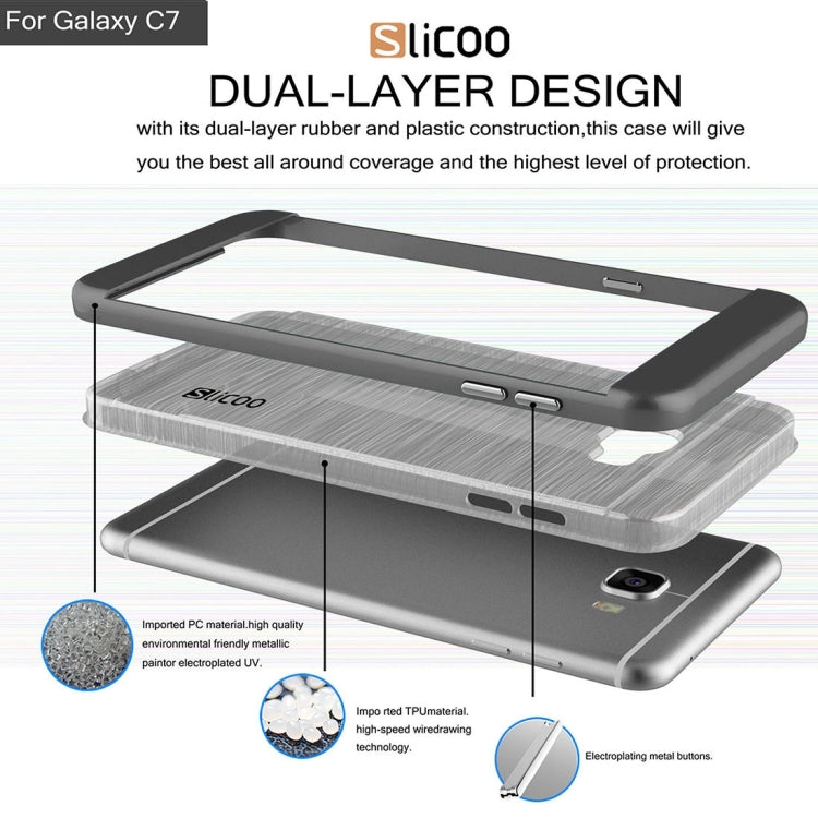 SLiCOO for Galaxy C7 / C700 Concise Fashion Separable Dichromatic Brushed Texture Transparent TPU + Electroplating PC Combination Case