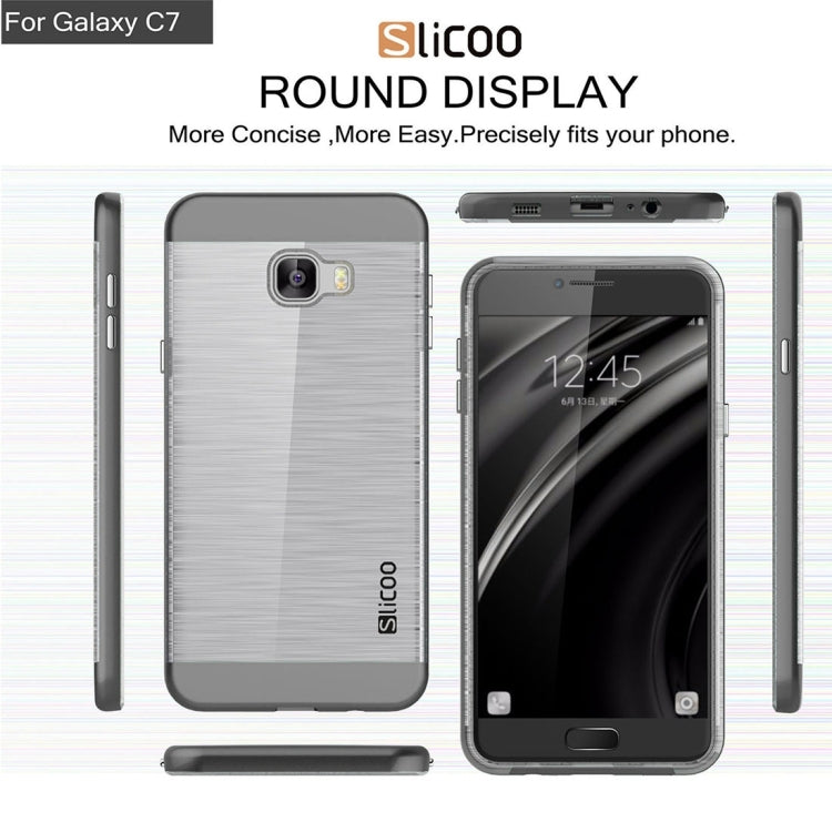 SLiCOO for Galaxy C7 / C700 Concise Fashion Separable Dichromatic Brushed Texture Transparent TPU + Electroplating PC Combination Case