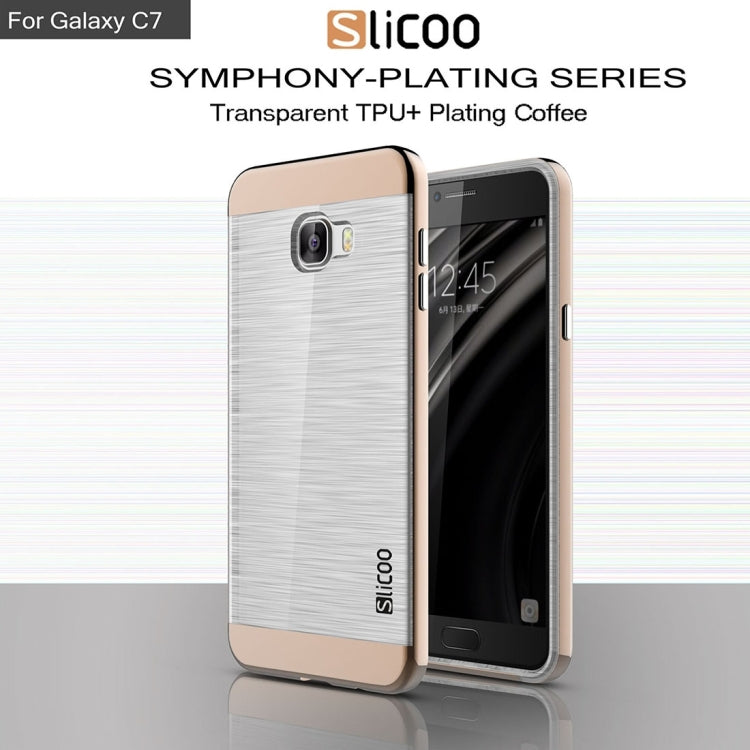 SLiCOO for Galaxy C7 / C700 Concise Fashion Separable Dichromatic Brushed Texture Transparent TPU + Electroplating PC Combination Case