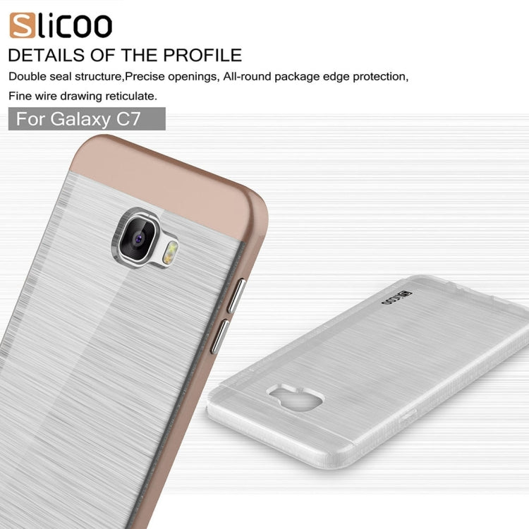 SLiCOO for Galaxy C7 / C700 Concise Fashion Separable Dichromatic Brushed Texture Transparent TPU + Electroplating PC Combination Case