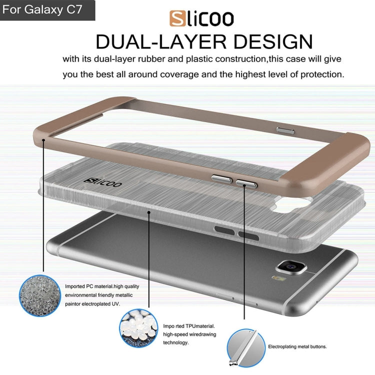 SLiCOO for Galaxy C7 / C700 Concise Fashion Separable Dichromatic Brushed Texture Transparent TPU + Electroplating PC Combination Case