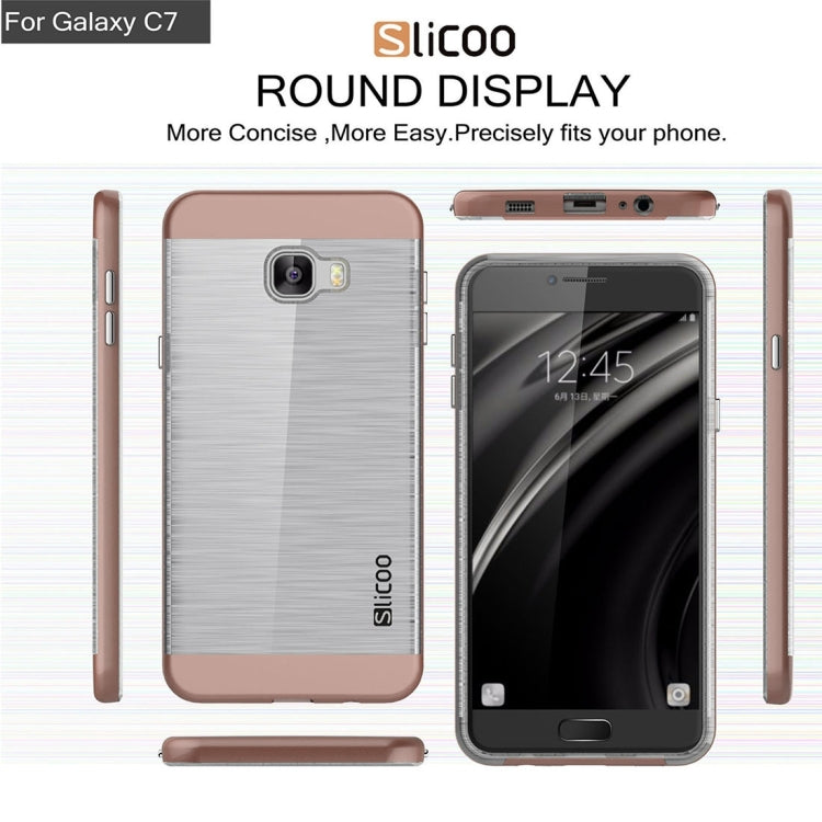 SLiCOO for Galaxy C7 / C700 Concise Fashion Separable Dichromatic Brushed Texture Transparent TPU + Electroplating PC Combination Case