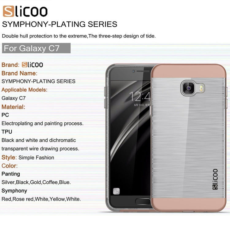 SLiCOO for Galaxy C7 / C700 Concise Fashion Separable Dichromatic Brushed Texture Transparent TPU + Electroplating PC Combination Case