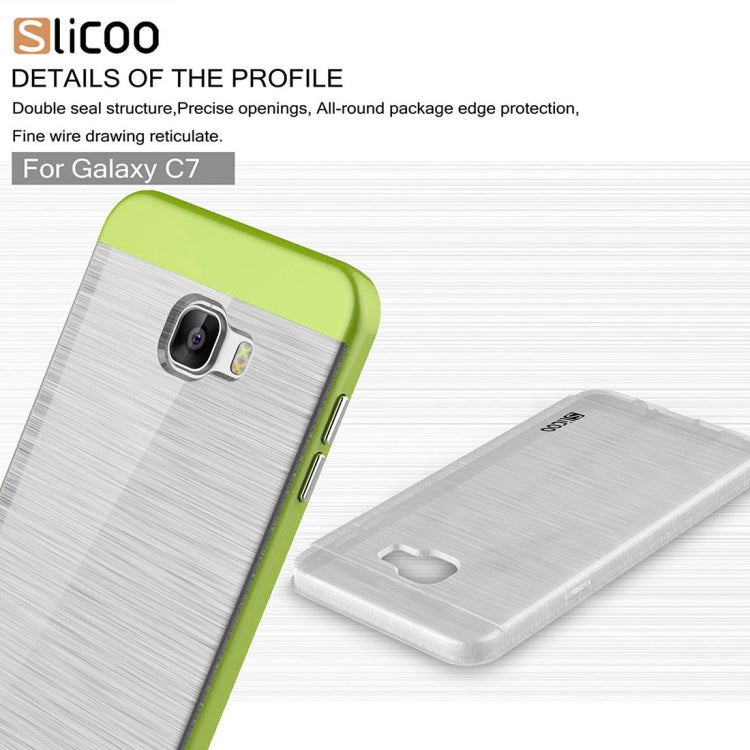 SLiCOO for Galaxy C7 / C700 Concise Fashion Separable Dichromatic Brushed Texture Transparent TPU + Electroplating PC Combination Case