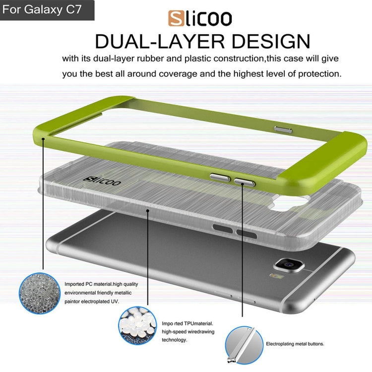 SLiCOO for Galaxy C7 / C700 Concise Fashion Separable Dichromatic Brushed Texture Transparent TPU + Electroplating PC Combination Case