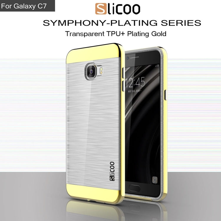 SLiCOO for Galaxy C7 / C700 Concise Fashion Separable Dichromatic Brushed Texture Transparent TPU + Electroplating PC Combination Case