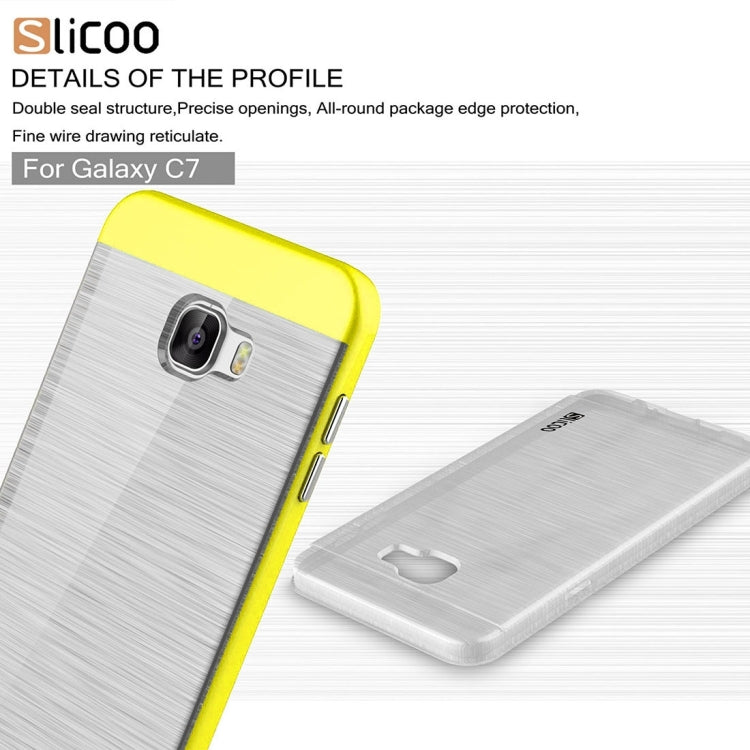 SLiCOO for Galaxy C7 / C700 Concise Fashion Separable Dichromatic Brushed Texture Transparent TPU + Electroplating PC Combination Case