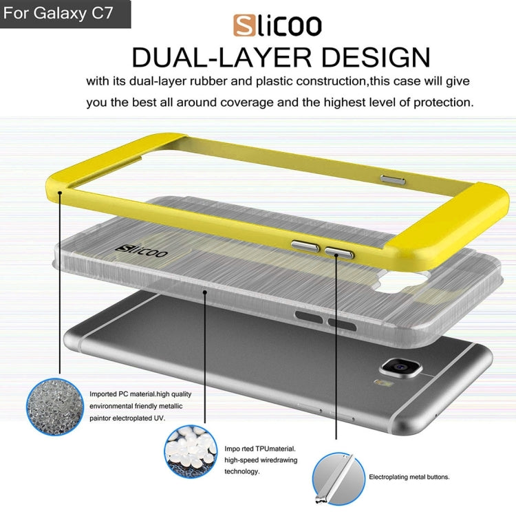 SLiCOO for Galaxy C7 / C700 Concise Fashion Separable Dichromatic Brushed Texture Transparent TPU + Electroplating PC Combination Case