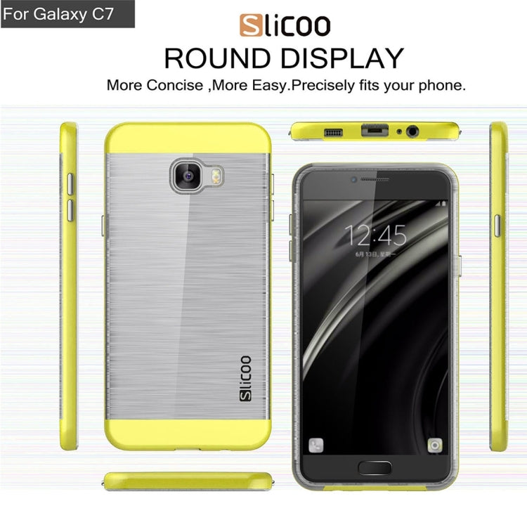 SLiCOO for Galaxy C7 / C700 Concise Fashion Separable Dichromatic Brushed Texture Transparent TPU + Electroplating PC Combination Case
