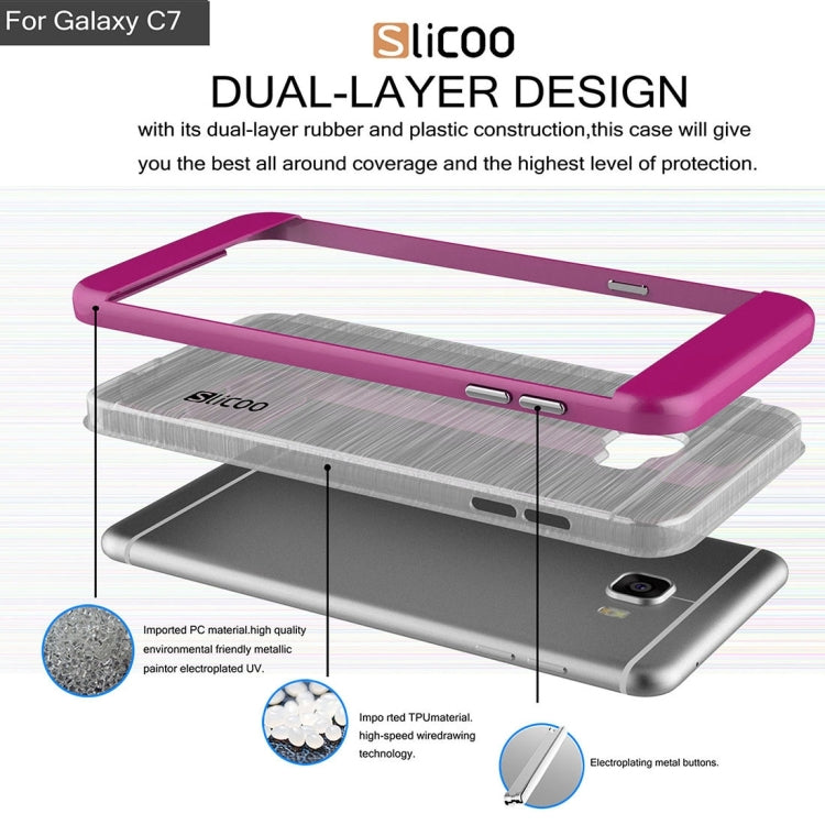 SLiCOO for Galaxy C7 / C700 Concise Fashion Separable Dichromatic Brushed Texture Transparent TPU + Electroplating PC Combination Case