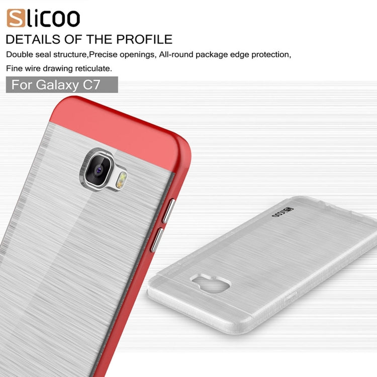 SLiCOO for Galaxy C7 / C700 Concise Fashion Separable Dichromatic Brushed Texture Transparent TPU + Electroplating PC Combination Case