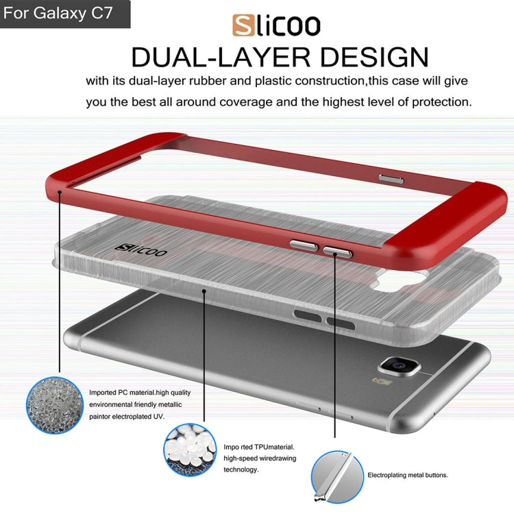 SLiCOO for Galaxy C7 / C700 Concise Fashion Separable Dichromatic Brushed Texture Transparent TPU + Electroplating PC Combination Case