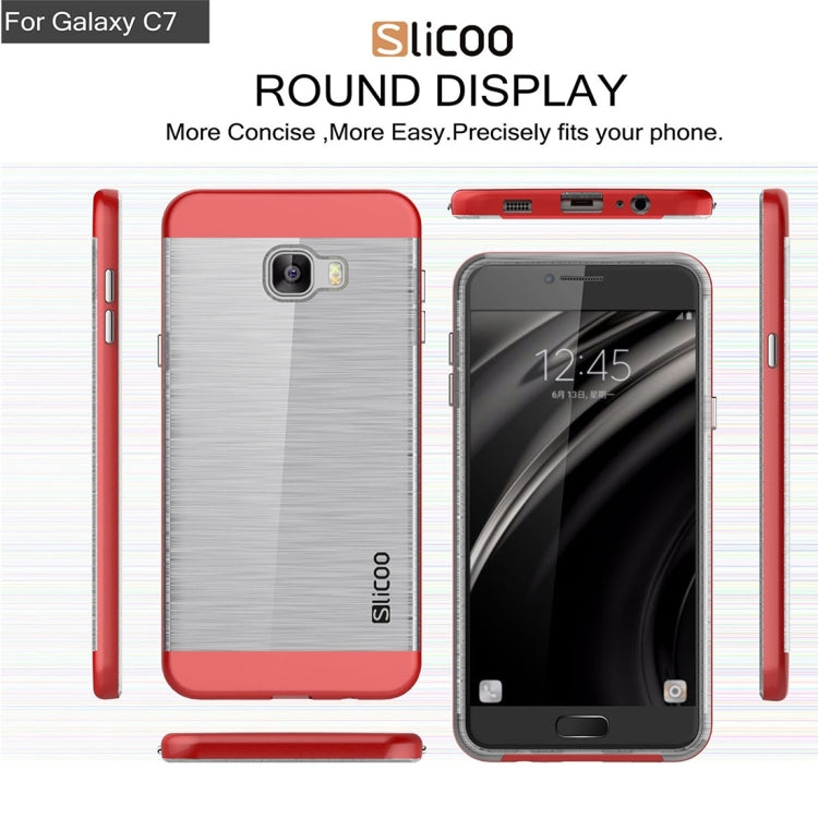 SLiCOO for Galaxy C7 / C700 Concise Fashion Separable Dichromatic Brushed Texture Transparent TPU + Electroplating PC Combination Case