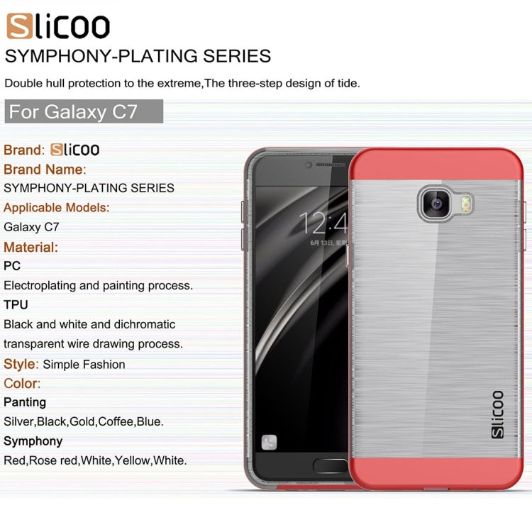 SLiCOO for Galaxy C7 / C700 Concise Fashion Separable Dichromatic Brushed Texture Transparent TPU + Electroplating PC Combination Case