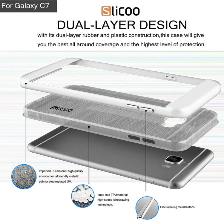 SLiCOO for Galaxy C7 / C700 Concise Fashion Separable Dichromatic Brushed Texture Transparent TPU + Electroplating PC Combination Case