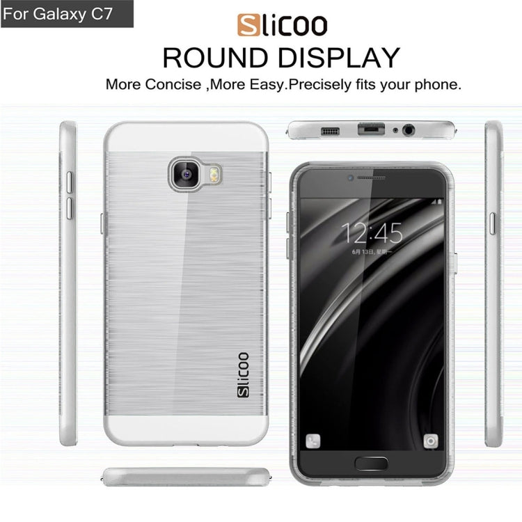 SLiCOO for Galaxy C7 / C700 Concise Fashion Separable Dichromatic Brushed Texture Transparent TPU + Electroplating PC Combination Case