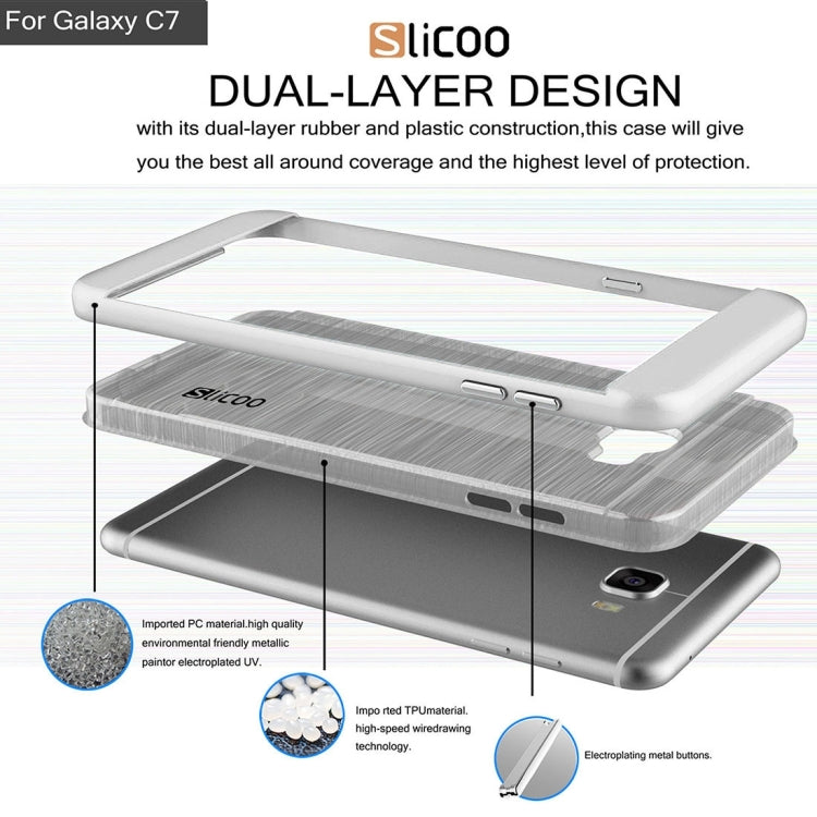 SLiCOO for Galaxy C7 / C700 Concise Fashion Separable Dichromatic Brushed Texture Transparent TPU + Electroplating PC Combination Case