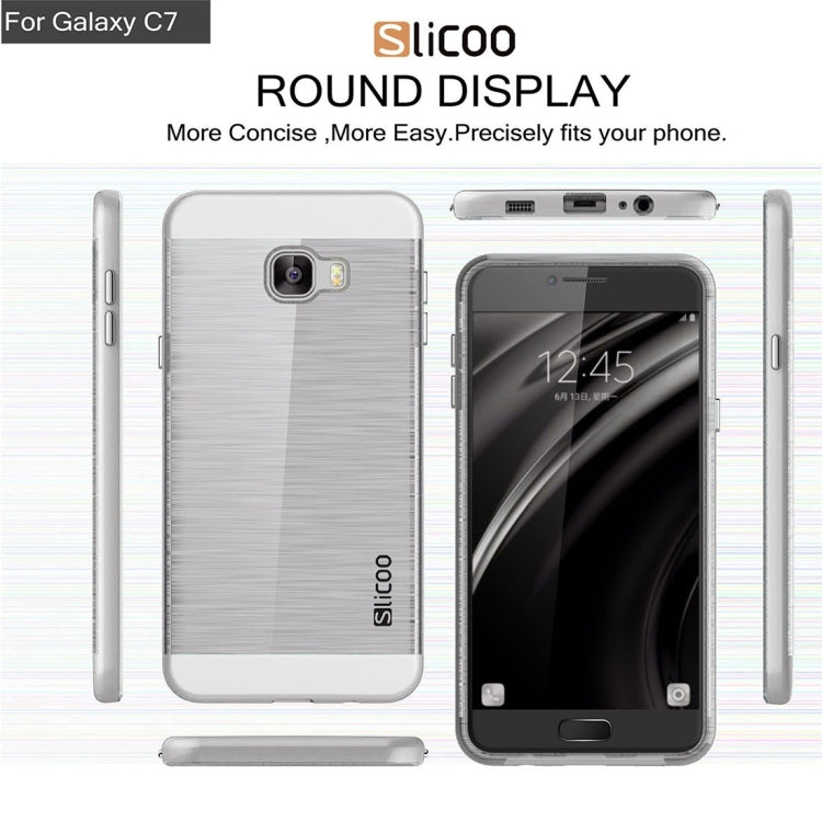 SLiCOO for Galaxy C7 / C700 Concise Fashion Separable Dichromatic Brushed Texture Transparent TPU + Electroplating PC Combination Case