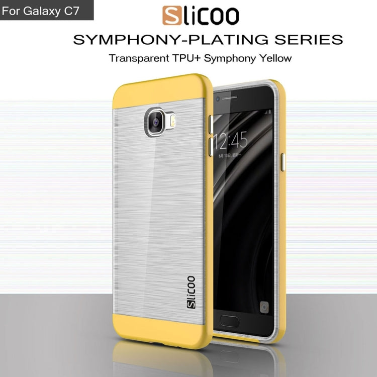 SLiCOO for Galaxy C7 / C700 Concise Fashion Separable Dichromatic Brushed Texture Transparent TPU + Electroplating PC Combination Case