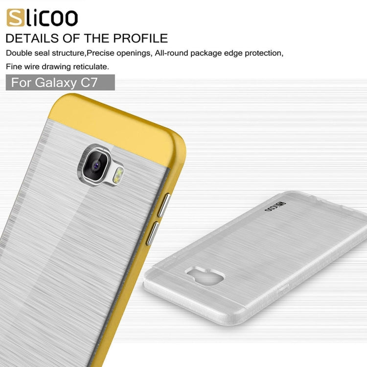 SLiCOO for Galaxy C7 / C700 Concise Fashion Separable Dichromatic Brushed Texture Transparent TPU + Electroplating PC Combination Case