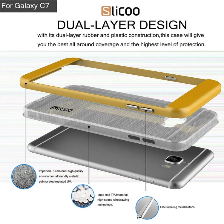 SLiCOO for Galaxy C7 / C700 Concise Fashion Separable Dichromatic Brushed Texture Transparent TPU + Electroplating PC Combination Case