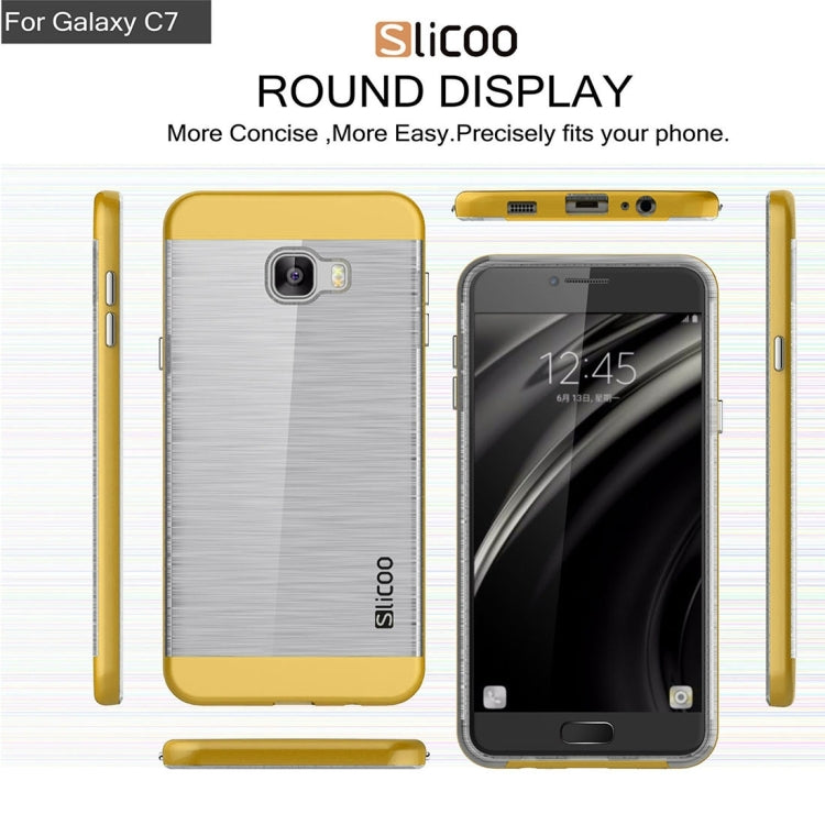 SLiCOO for Galaxy C7 / C700 Concise Fashion Separable Dichromatic Brushed Texture Transparent TPU + Electroplating PC Combination Case