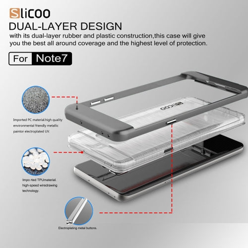 SLiCOO for Galaxy Note 7 / N930 Concise Fashion Separable Dichromatic Brushed Texture Transparent TPU + Electroplating PC Combination Case