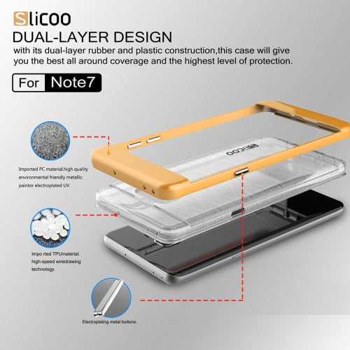 SLiCOO for Galaxy Note 7 / N930 Concise Fashion Separable Dichromatic Brushed Texture Transparent TPU + Electroplating PC Combination Case