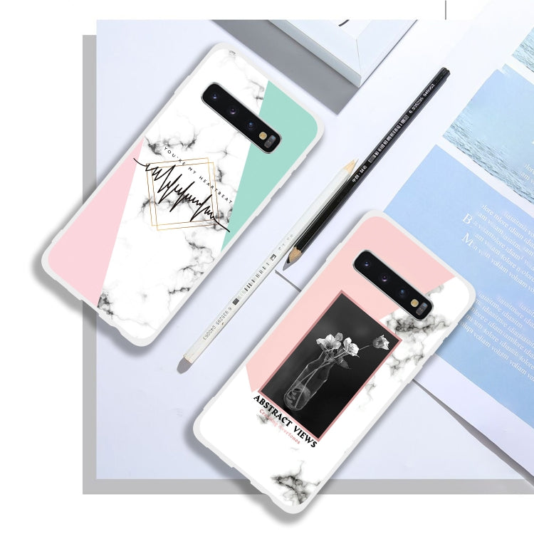 Black and White Text Matte Semi-transparent TPU Marble Mobile Phone Case for Galaxy S10+