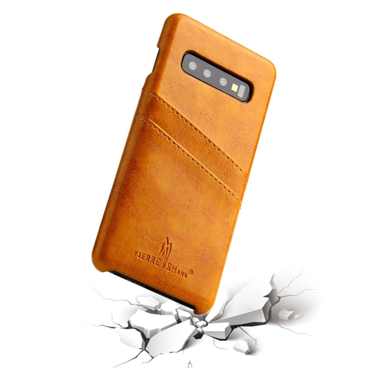 Fierre Shann Retro Oil Wax Texture PU Leather Case for Galaxy S10, with Card Slots