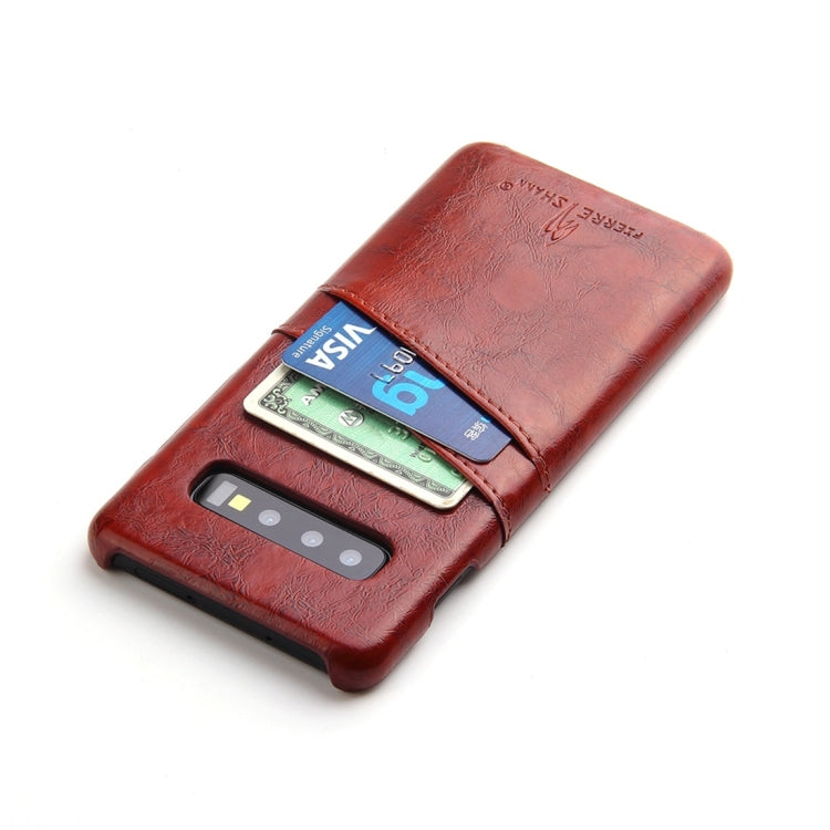 Fierre Shann Retro Oil Wax Texture PU Leather Case for Galaxy S10, with Card Slots