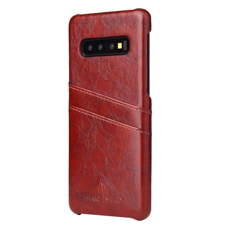 Fierre Shann Retro Oil Wax Texture PU Leather Case for Galaxy S10, with Card Slots