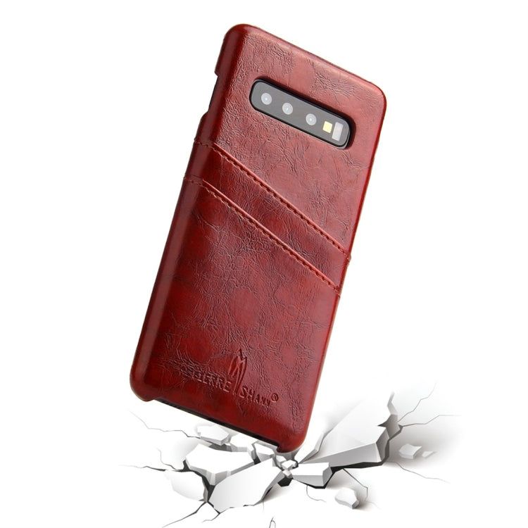 Fierre Shann Retro Oil Wax Texture PU Leather Case for Galaxy S10, with Card Slots