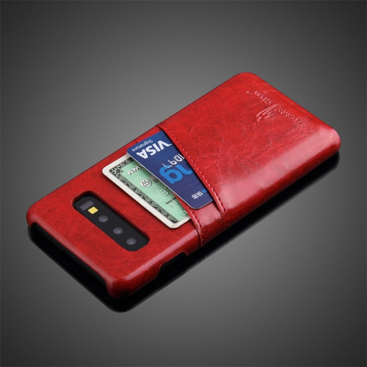 Fierre Shann Retro Oil Wax Texture PU Leather Case for Galaxy S10 E, with Card Slots