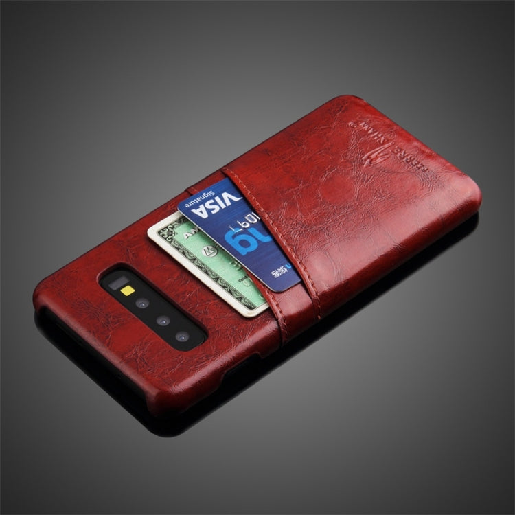 Fierre Shann Retro Oil Wax Texture PU Leather Case for Galaxy S10 Plus, with Card Slots